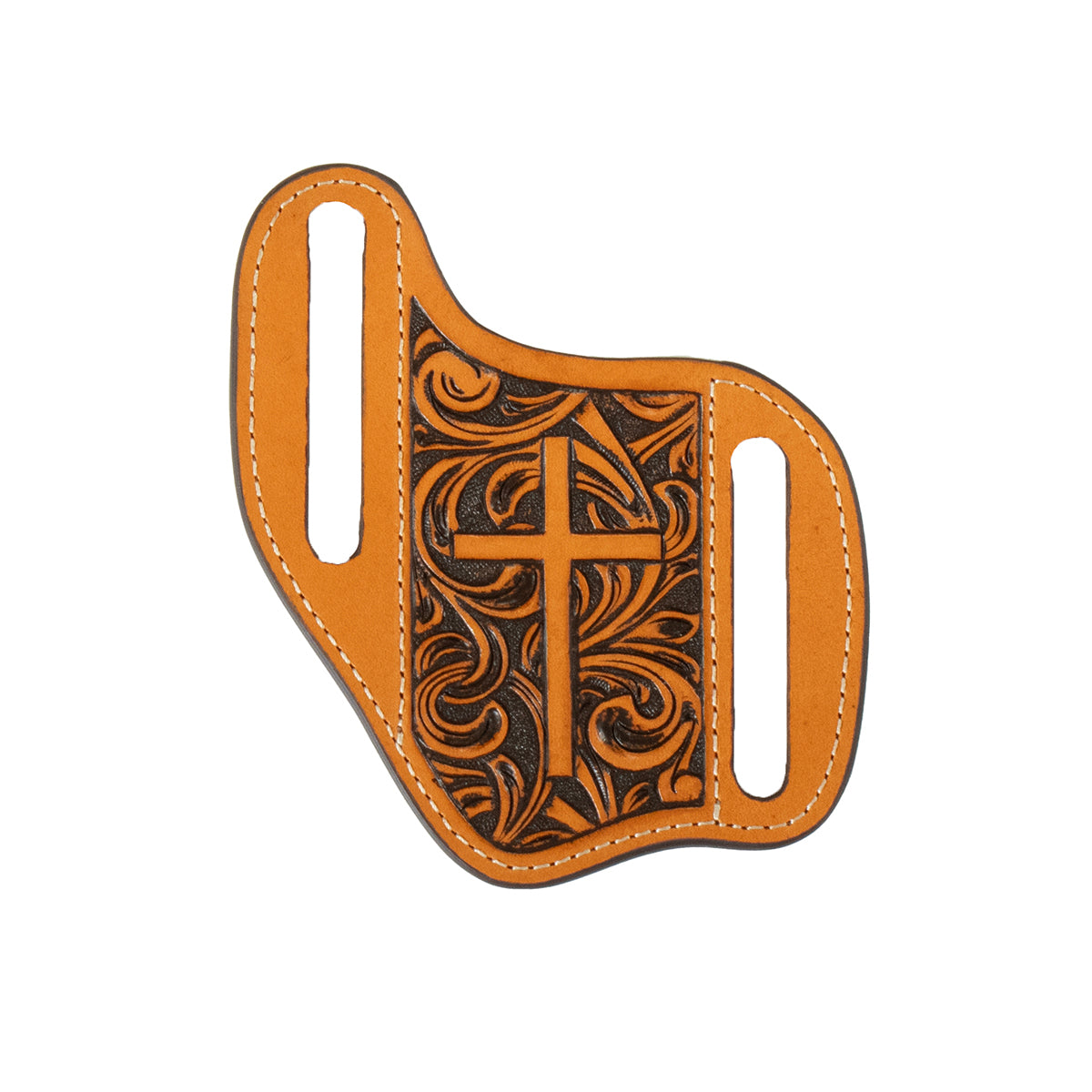 Men's 3D Tan Pancake Style Embossed Cross Style Knife Sheath D8402608