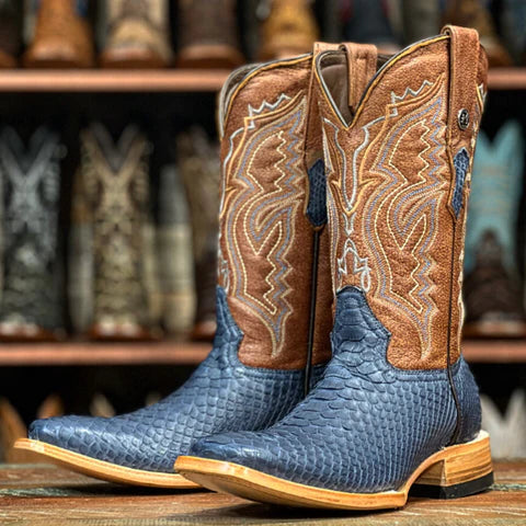 Men's 12" Tanner Mark Nubuck Blue Jean Python Boots TMX208030 - Crazy House Western Wear