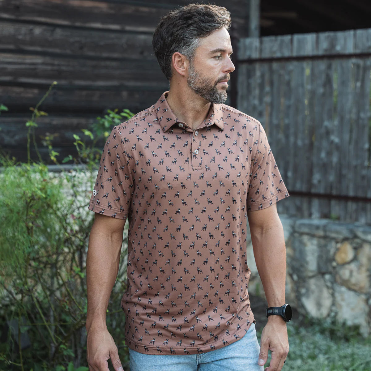 Men's Burlebo Performance Polo Whitetail Deer Brown PP-WTD-B