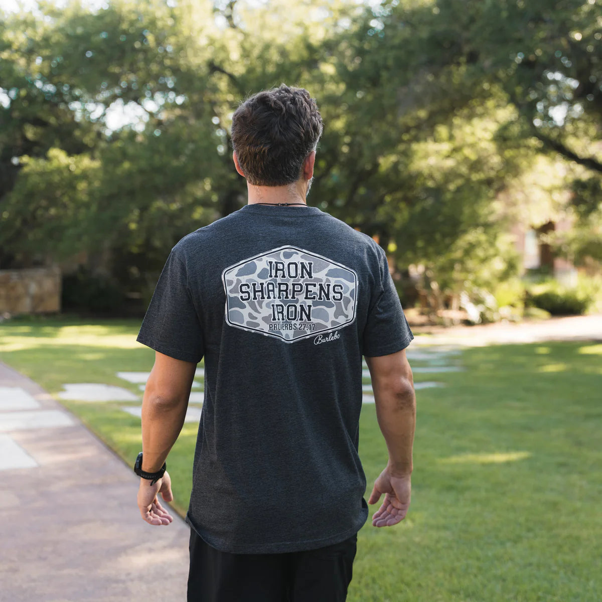 Men's Burlebo Short Sleeve Tee "Iron Sharpens Iron" Heather Black SST-ISI-HB