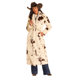 Women's Panhandle Cow Print Long Fur Coat