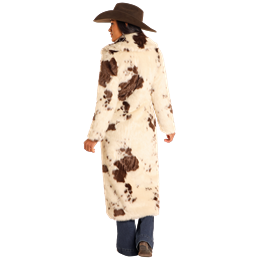 Women's Panhandle Cow Print Long Fur Coat