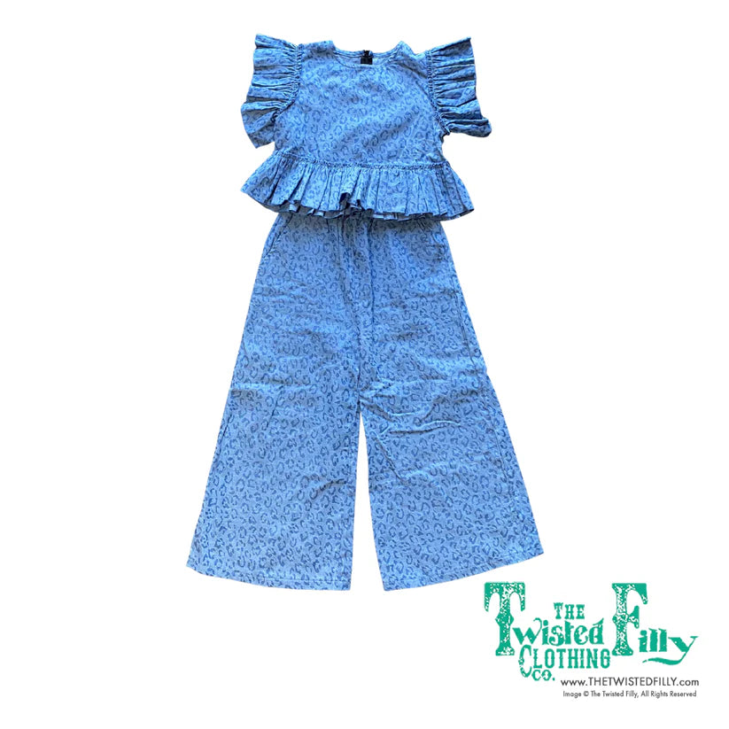 Girl's Twisted Filly Youth Denim Cheetah Set