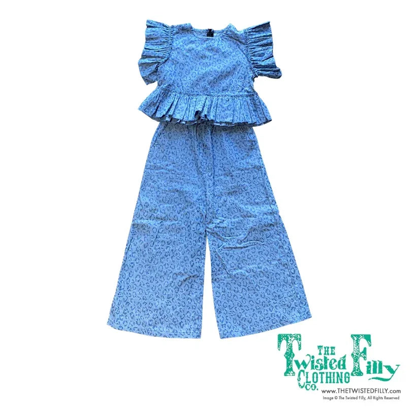Girl's Twisted Filly Youth Denim Cheetah Set