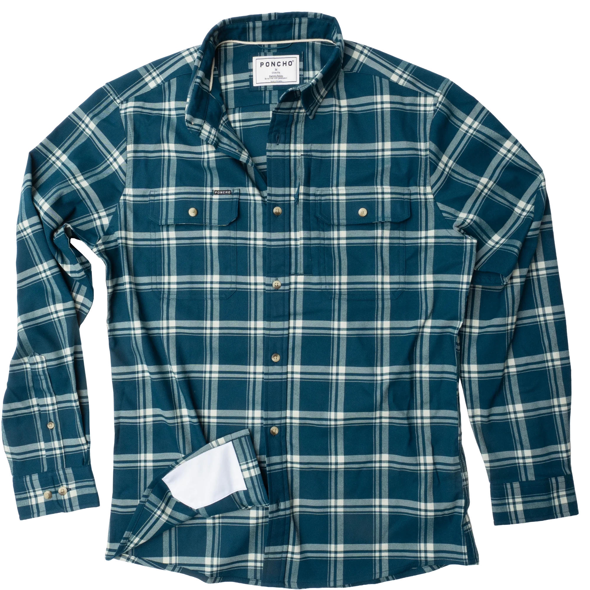 Men's Poncho Blue and White Plaid The Deschutes Button Up Shirt