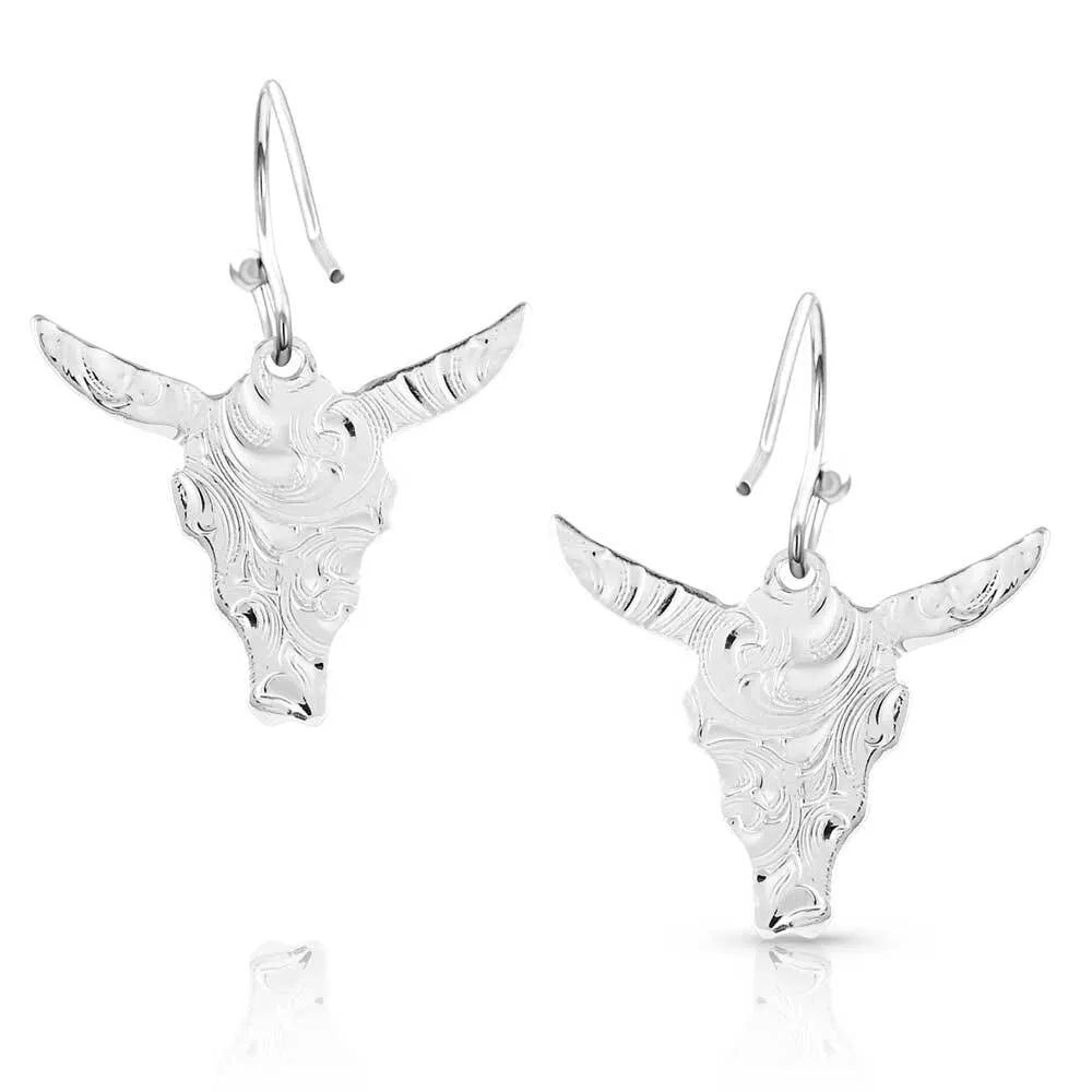 Women's Montana Silversmiths Chiseled Steer Head Earrings ER5397