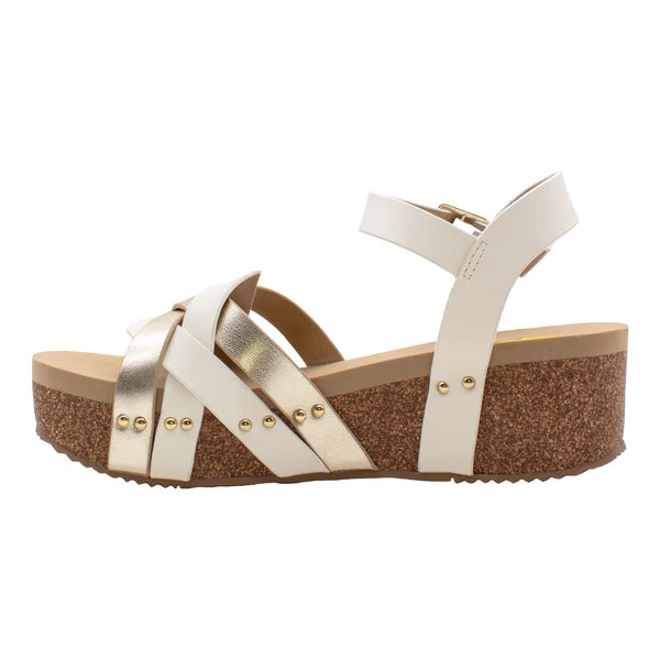 Women's Very Volatile White and Gold Wedges PV1043-PLAT - Crazy House Western Wear