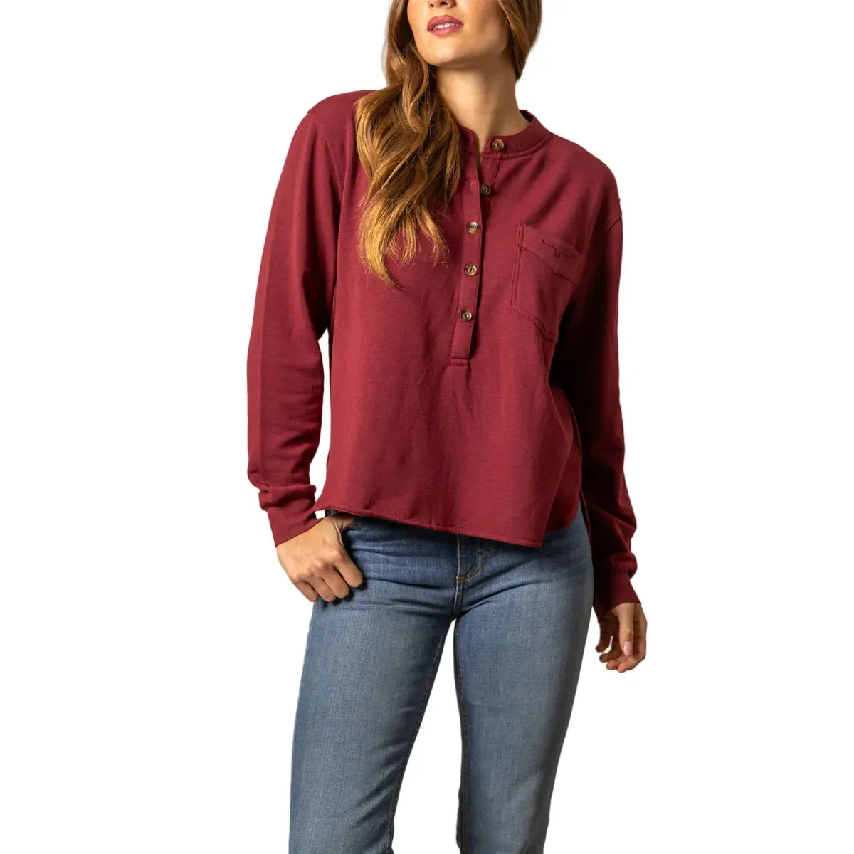 Women's Kimes Ranch Maroon Elouise Henley Long Sleeve Top