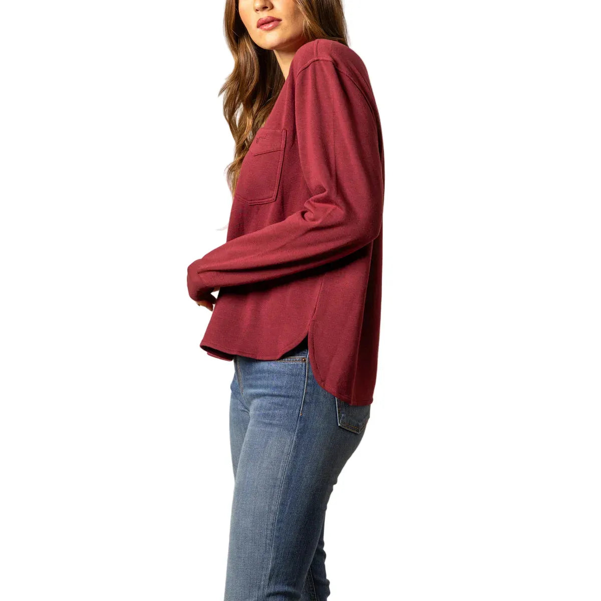 Women's Kimes Ranch Maroon Elouise Henley Long Sleeve Top