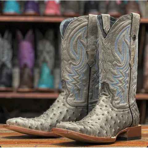 Men's 13" Tanner Mark Gray Ostrich Print Boots TM205578 - Crazy House Western Wear