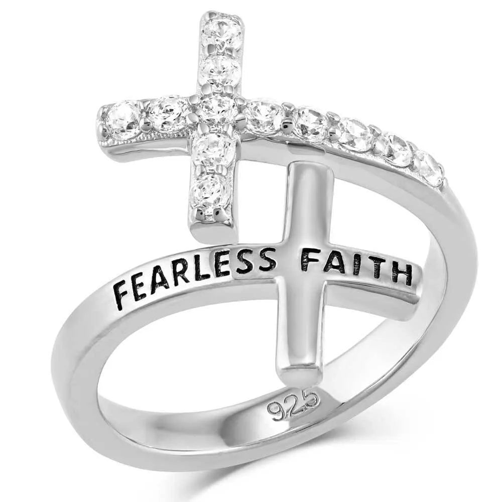 Women's Montana Silversmiths Fearless Faith Crystal Cross Ring FFRG5538