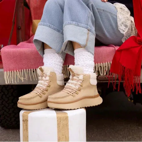 Women's Hey Dude Tan Wendy Peak Apres Suede Cozy Stitch