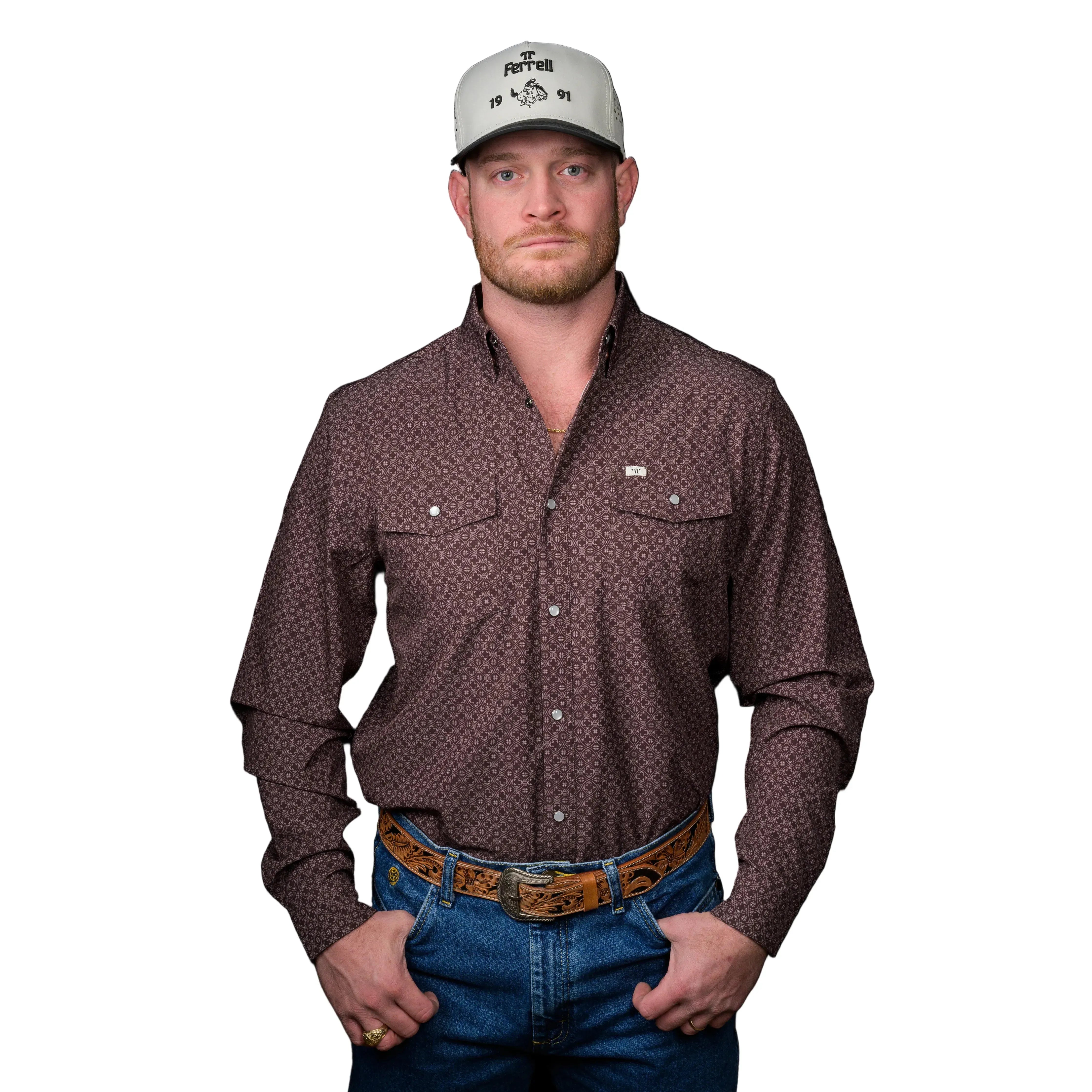 Men's Ferrell The Silas in Brown Long Sleeve Snap Shirt FPL1002571