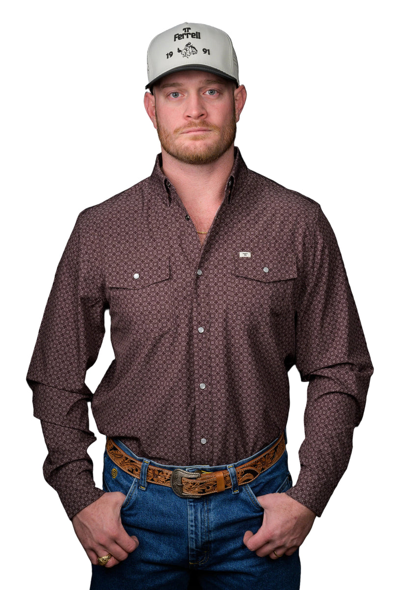 Men's Ferrell The Silas in Brown Long Sleeve Snap Shirt FPL1002571