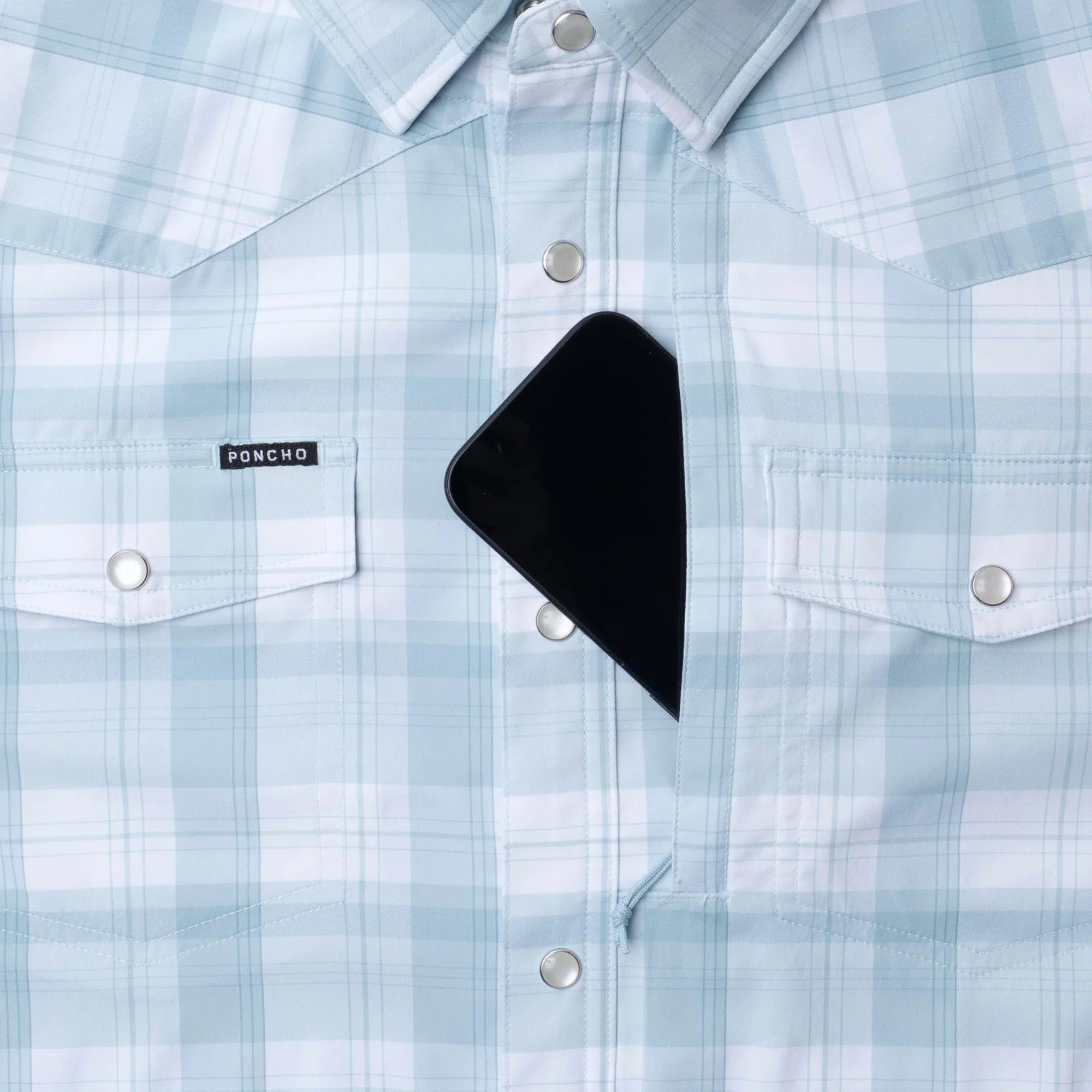 Men's Poncho The Big Sky Short Sleeve Plaid Snap Shirt