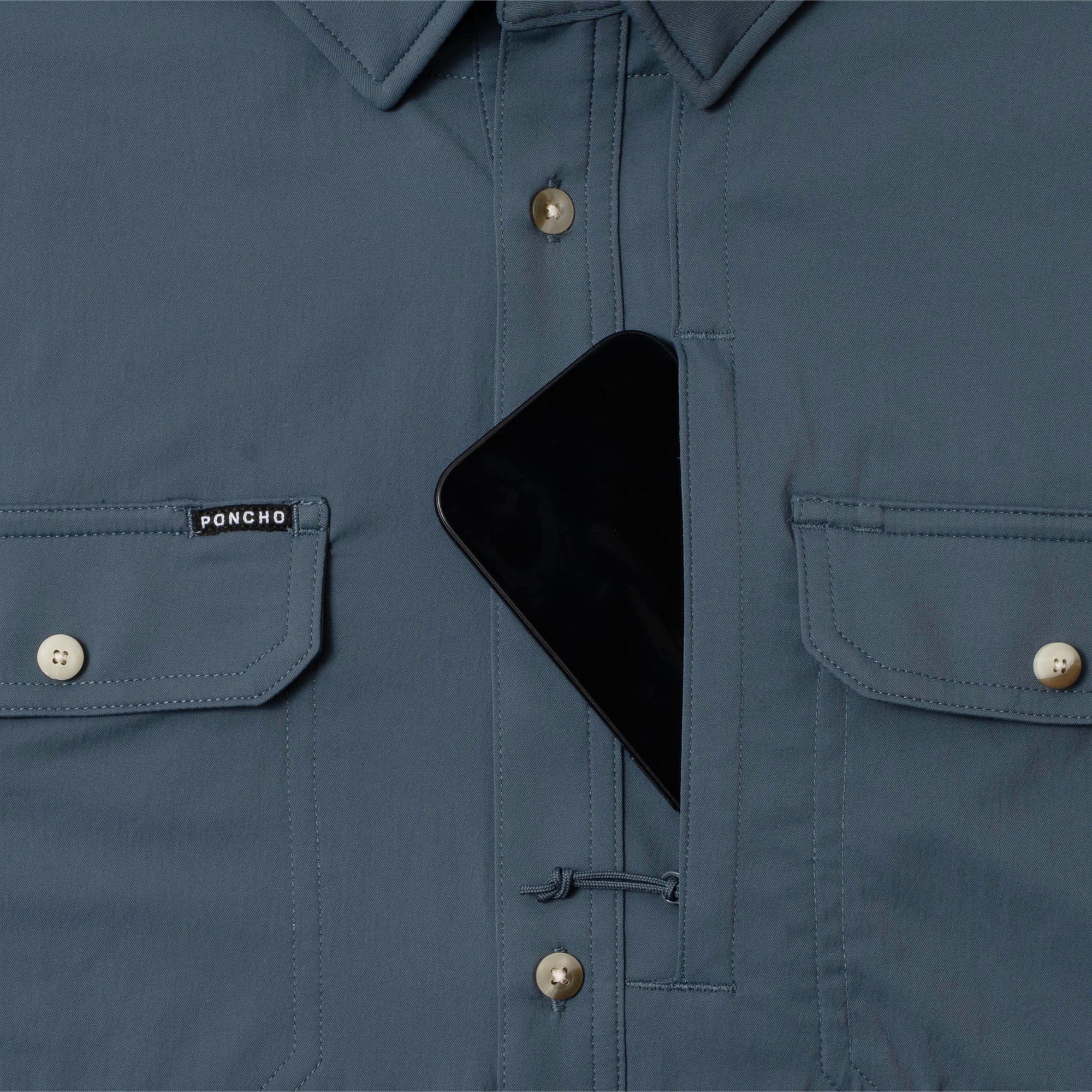 Men's Poncho "The Bigeye" Blue Long Sleeve Button Up Shirt