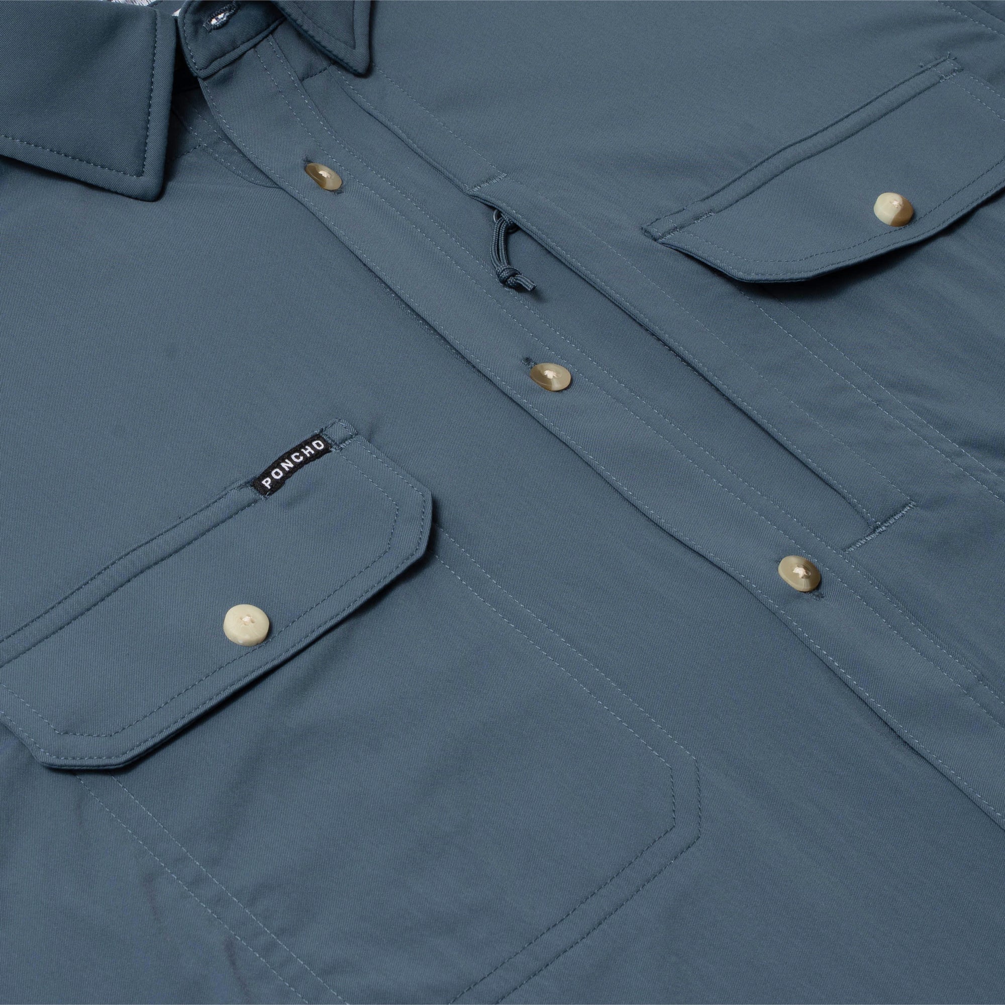 Men's Poncho "The Bigeye" Blue Long Sleeve Button Up Shirt