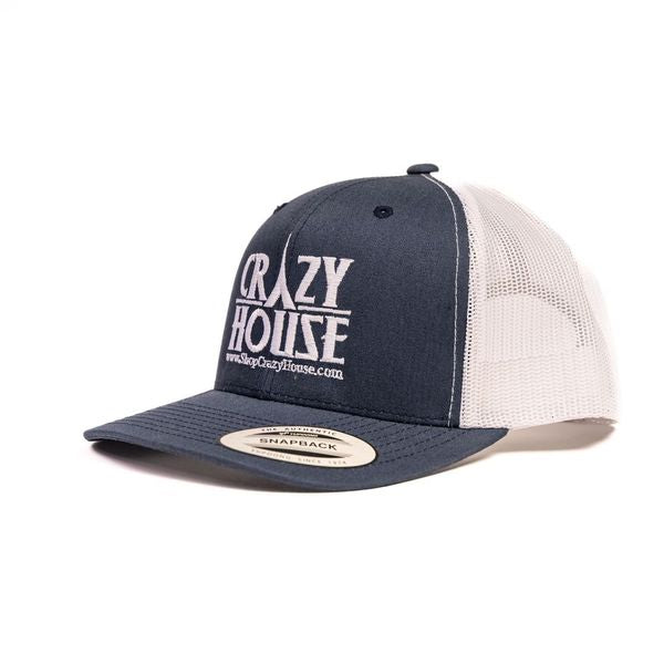 Navy and White Snapback with Crazy House Stitching - Crazy House Western Wear