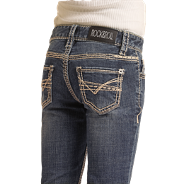 Girl's Rock & Roll Trouser Ivory Embroidery G5F9516 - Crazy House Western Wear