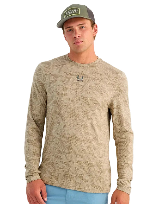 Huk Men's River Rock Camo A1A Pro Long Sleeve Crew Shirt H1200742-188
