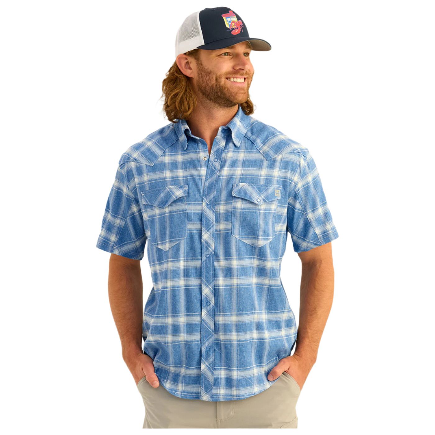 Men's Huk Diamond Back Plaid Short Sleeve Button-Down H1500205-460 - Crazy House Western Wear