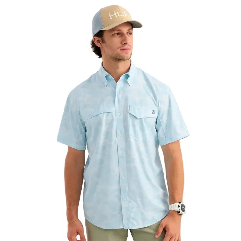 Men's Huk Coastal Drift Camo Tide Point Short Sleeve Button-Down H1500220-425