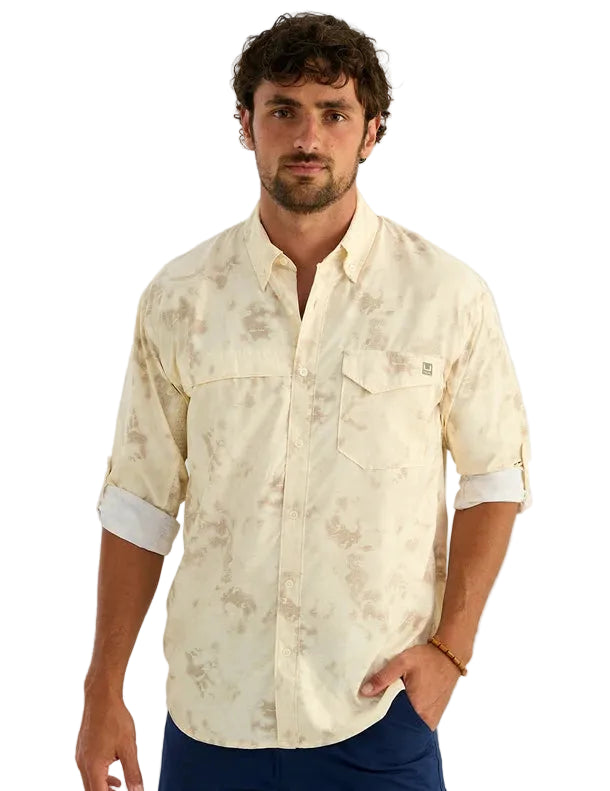 Huk Men's Egret Tideloom Camo KC Print Tide Point Button-Down H1500254-106