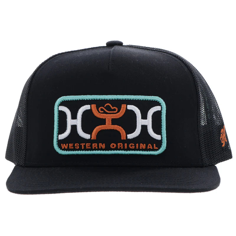 Men's Hooey "Loop" Hat Black with Turquoise & Orange Rectangle Patch 2559T-BK - Crazy House Western Wear