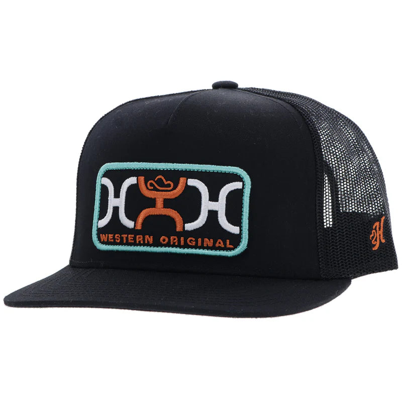 Men's Hooey "Loop" Hat Black with Turquoise & Orange Rectangle Patch 2559T-BK - Crazy House Western Wear