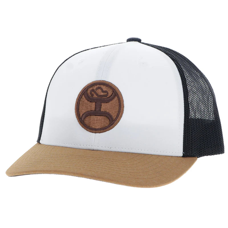 Men's Hooey "Primo" Hat White, Black with Brown Circle Patch 2546T-WHBK - Crazy House Western Wear