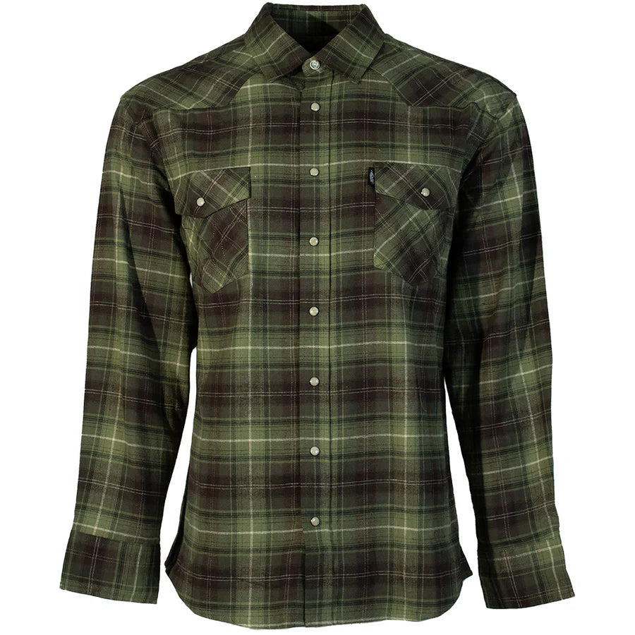 Men's Hooey Green and Brown Pearl Snap Flannel HF1004GRBR - Crazy House Western Wear