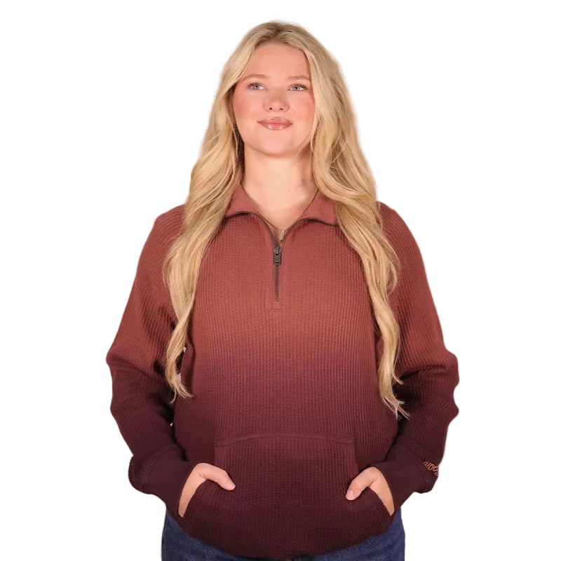 Hooey Women's Ombre Maroon Mesa 1/4 Zip Pullover Ombre Maroon HH2624MA