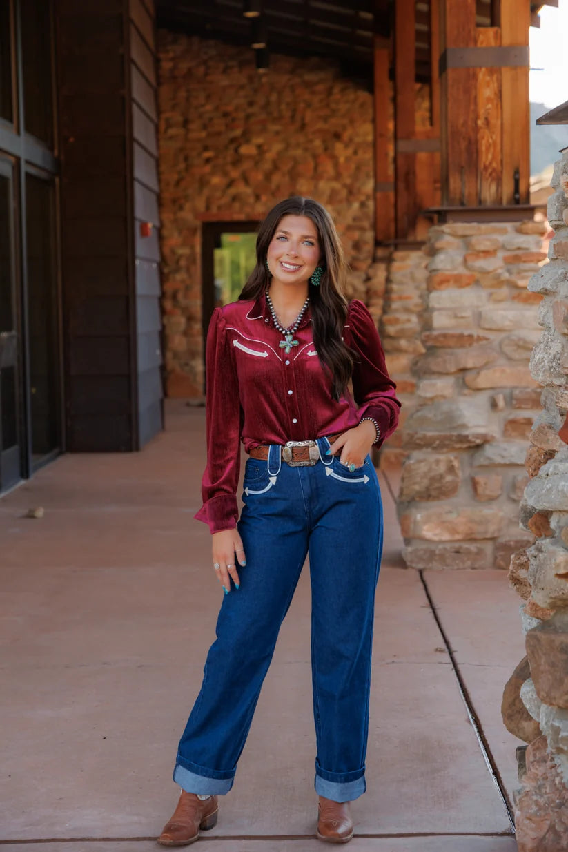 Howdy Hanny Women's Dark Wash Smiley Denim Jeans