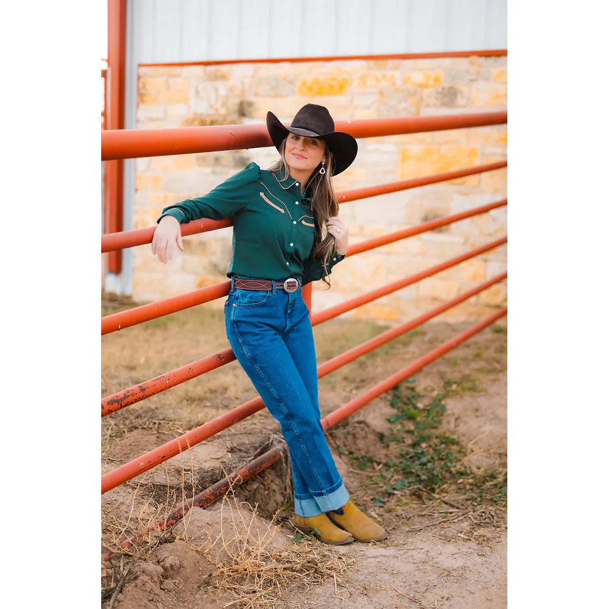 Women's Howdy Hanny Green Yoke Blouse