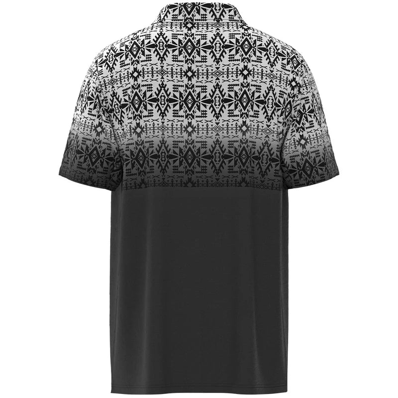 Men's Hooey "The Weekender" Grey with Black and White Aztec Polo HP034AZGY - Crazy House Western Wear