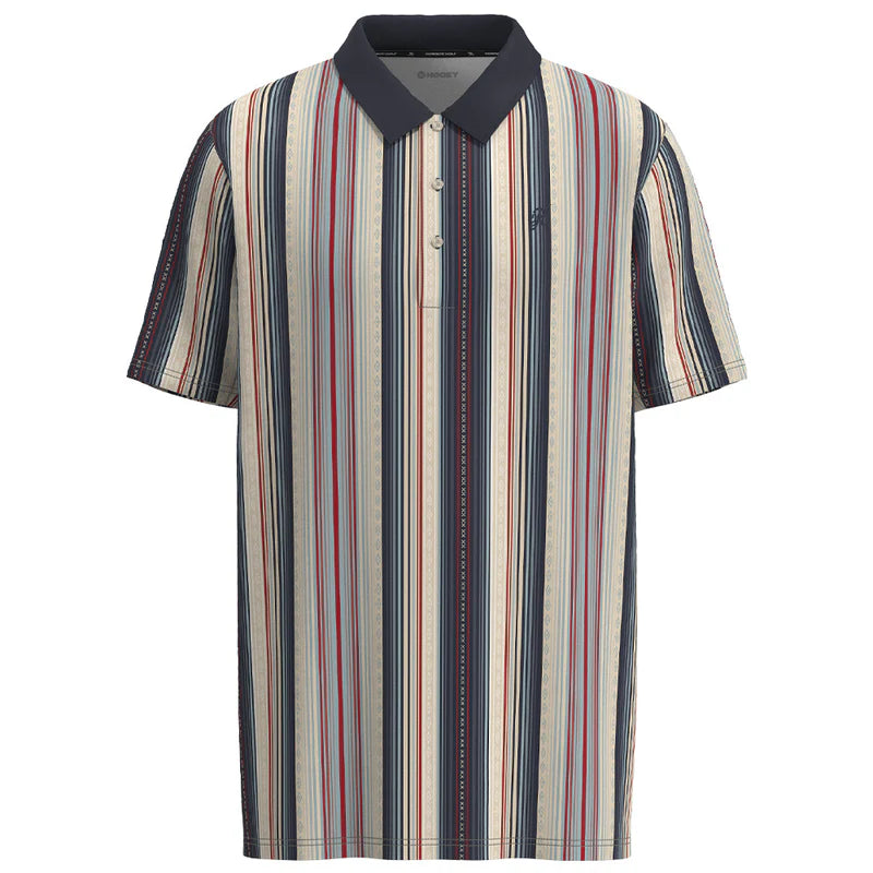 Men's Hooey "The Weekender" Gray Polo with Red and Blue Stripes HP2601NVST
