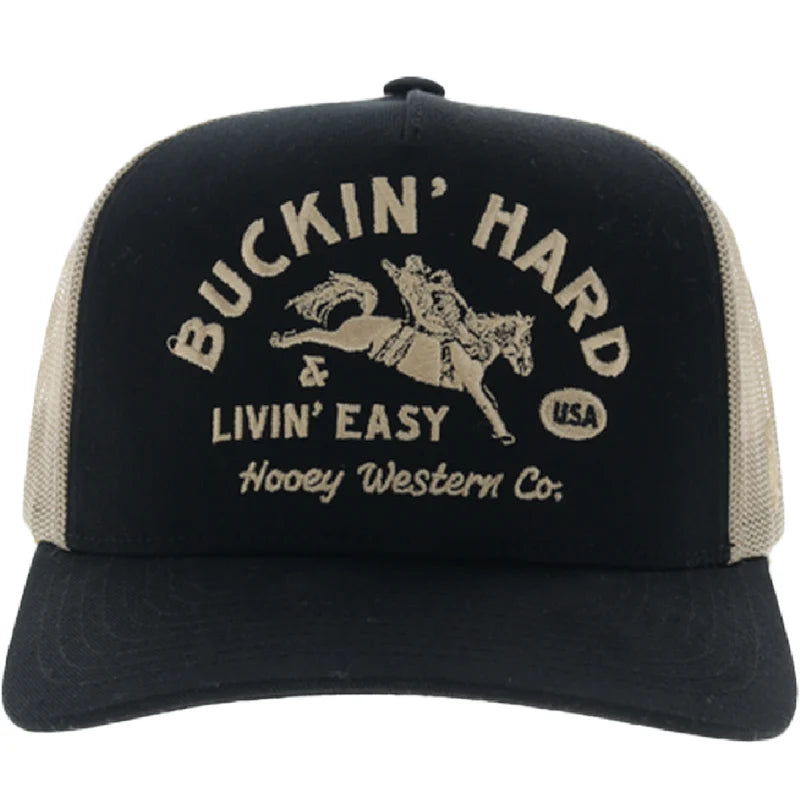 Hooey Men's Black/Tan Buckin Hard 5-Panel Trucker Snapback Hat 2692T-BKTN