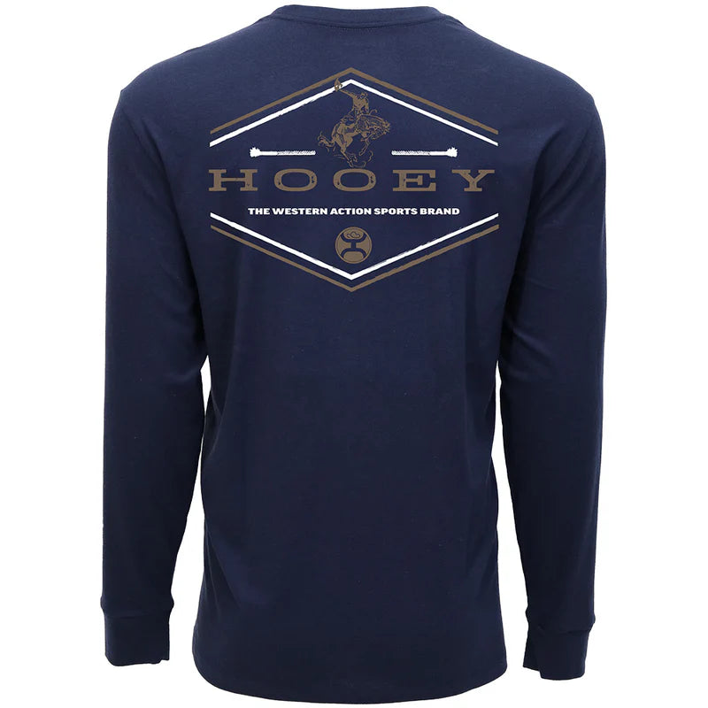 Men's Hooey "Hooey Rocks" Long Sleeve T-shirt Navy with Brown and White Logo HT1885NV - Crazy House Western Wear