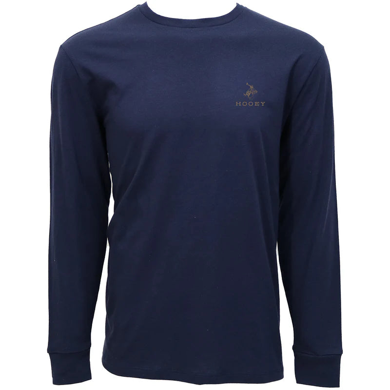 Men's Hooey "Hooey Rocks" Long Sleeve T-shirt Navy with Brown and White Logo HT1885NV - Crazy House Western Wear