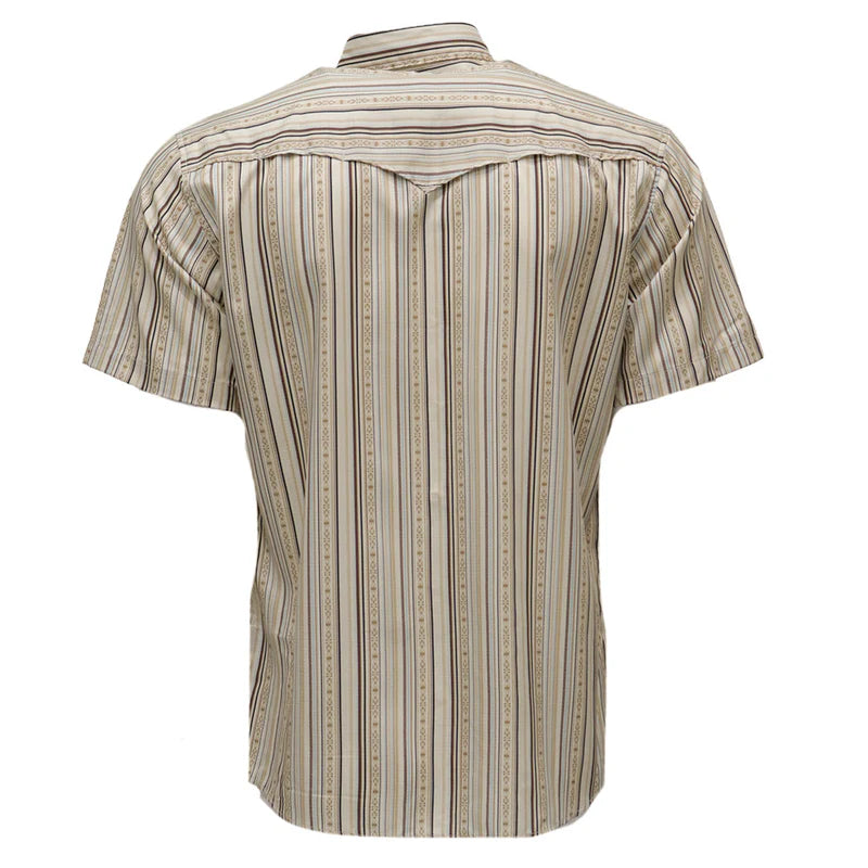 Men's Hooey "Sol" Short Sleeve Pearl Snap Shirt Cream Striped HT2621CRST
