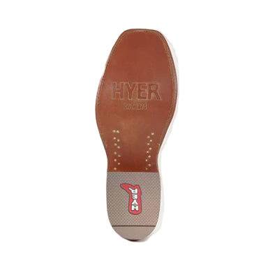 Close-up of a shoe insole with 'HYER' branding on a white background