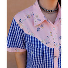 Women's Pearl Snap, Light Pink and Blue Gingham Short Sleeve Pearl Snap - Crazy House Western Wear