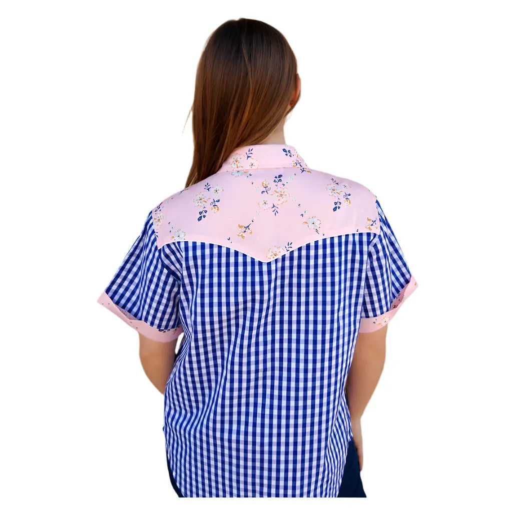 Women's Pearl Snap, Light Pink and Blue Gingham Short Sleeve Pearl Snap - Crazy House Western Wear