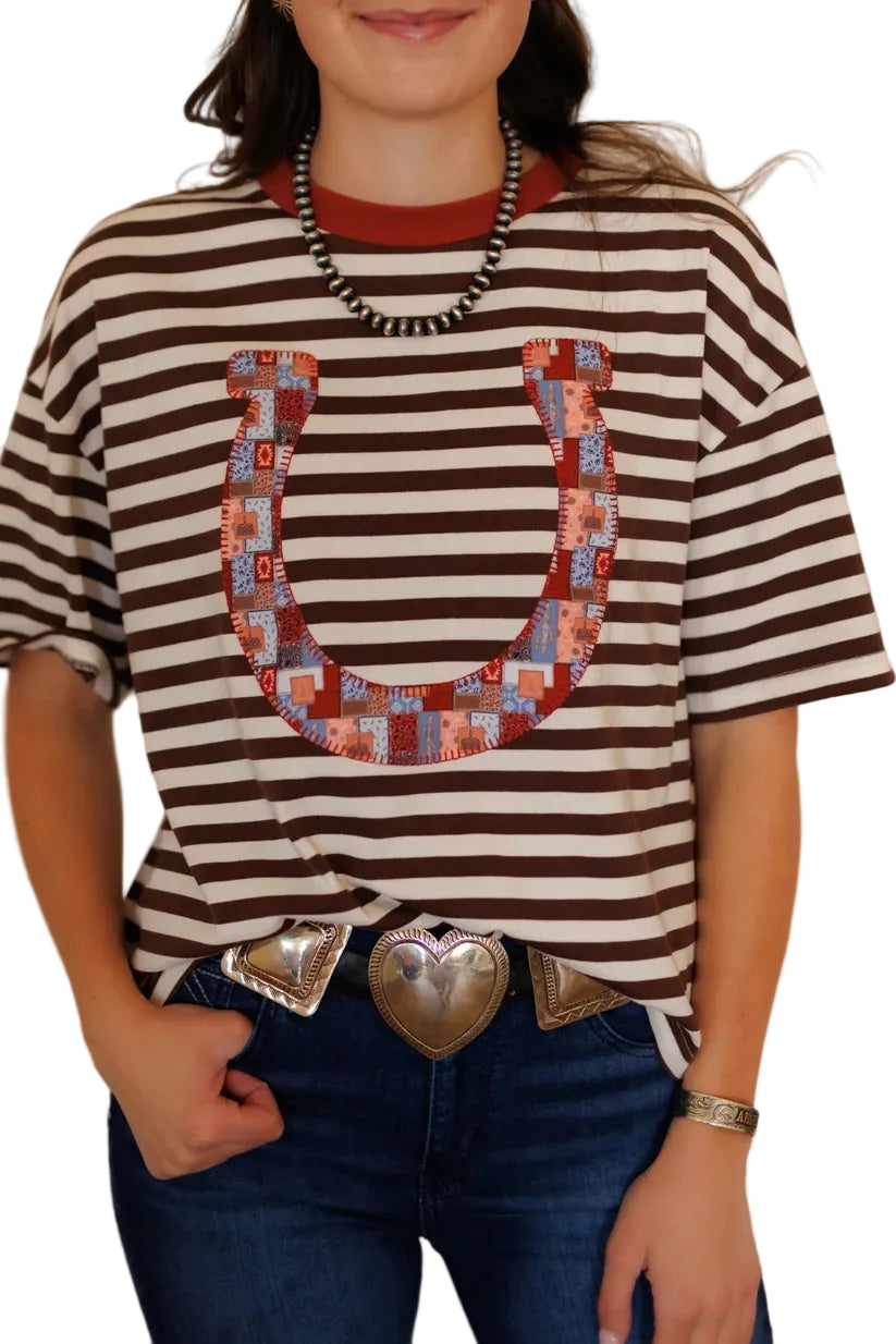 Howdy Hanny Women's Short Sleeve Quilted Horseshoe T-shirt