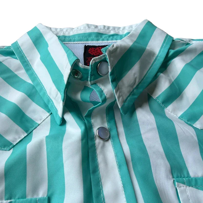 Boy's Toddler 2 Rowels Ranch Turquoise and White Long Sleeve Performance Snap Shirt