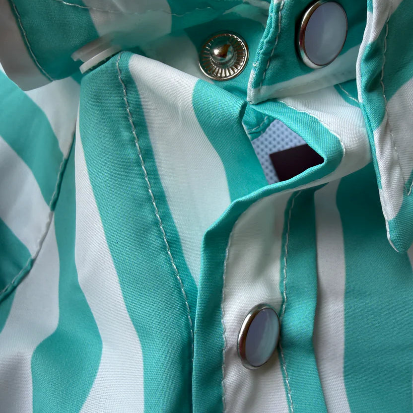 Men's 2 Rowels Ranch Turquoise and White Performance Long Sleeve Pearl Snap