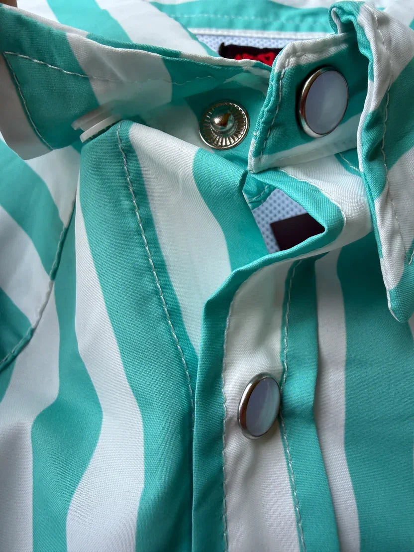 Men's 2 Rowels Ranch Turquoise and White Performance Long Sleeve Pearl Snap