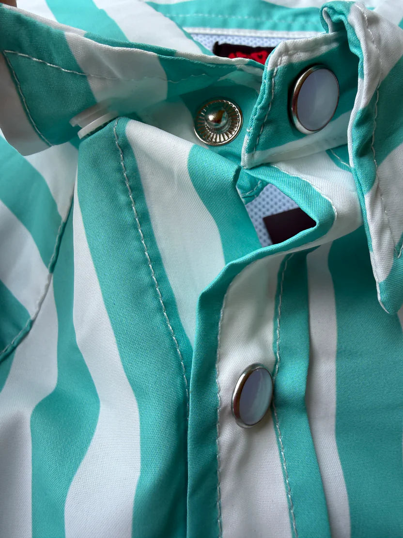 Boy's Toddler 2 Rowels Ranch Turquoise and White Long Sleeve Performance Snap Shirt