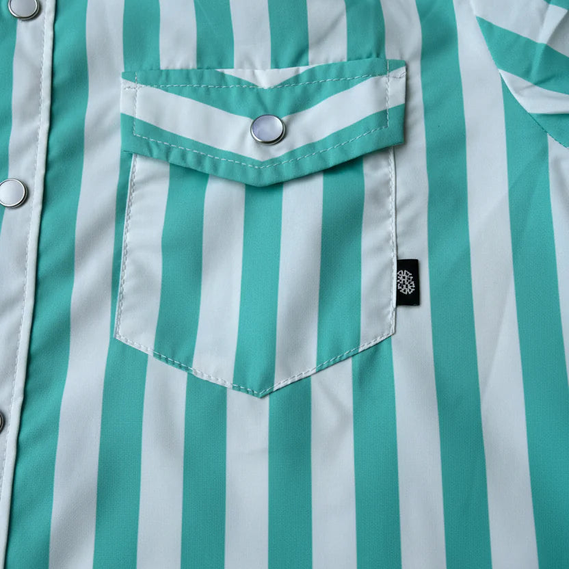Men's 2 Rowels Ranch Turquoise and White Performance Long Sleeve Pearl Snap