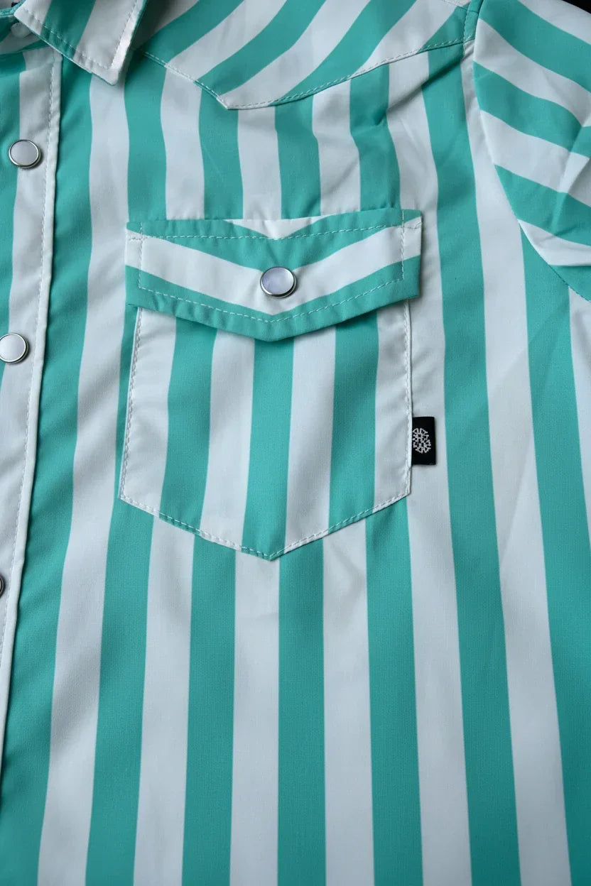 Boy's Toddler 2 Rowels Ranch Turquoise and White Long Sleeve Performance Snap Shirt